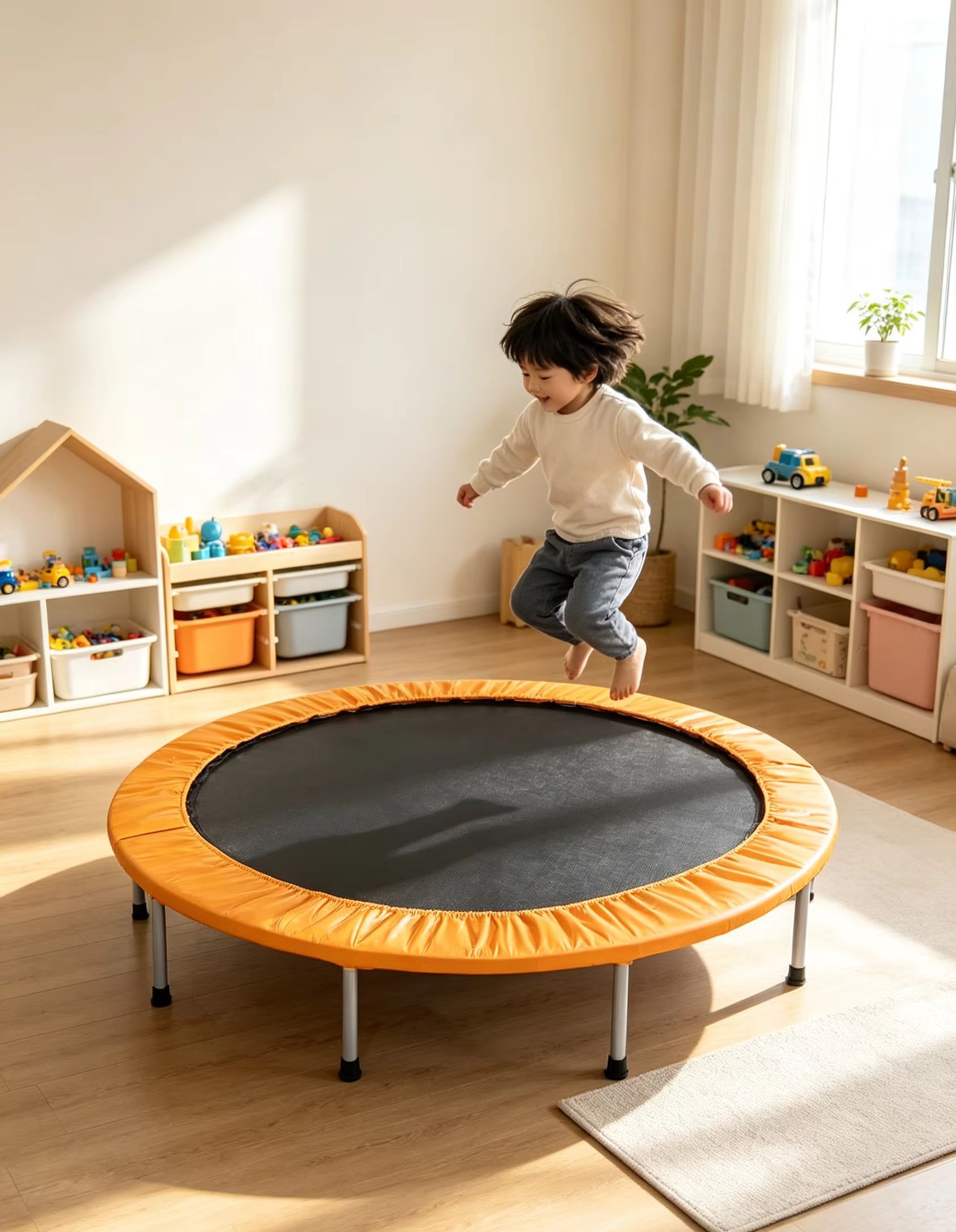 Trampoline Mini Indoor - Round Mini Trampoline with Orange Safety