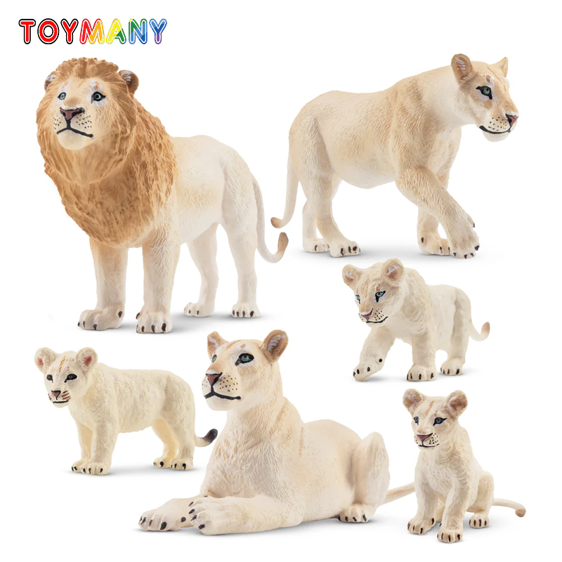 Kids Toys Variety - 6Pcs Simulation White Lion Family Animals