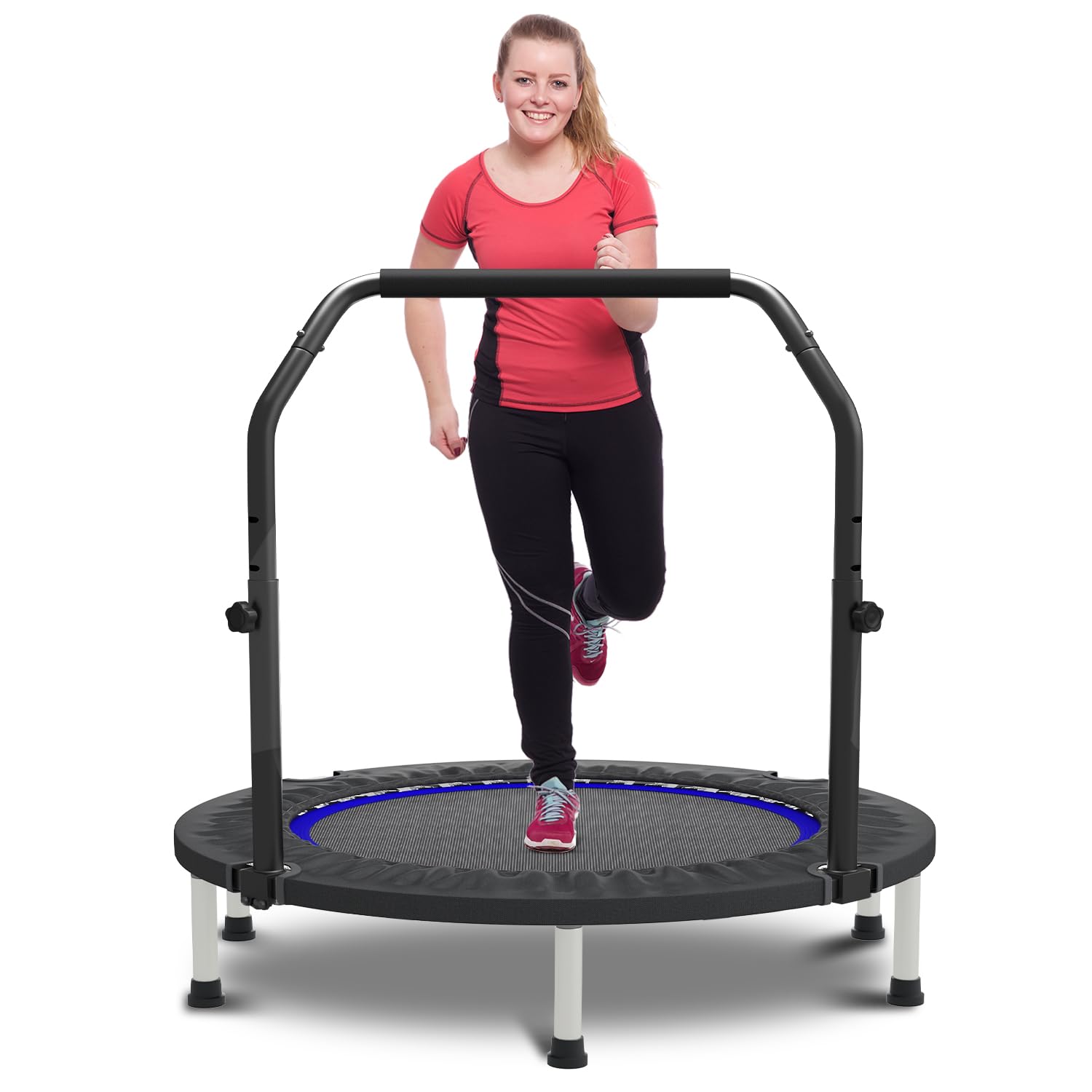 Trampoline Mini Indoor - 40-48in Mini Trampoline Rebounder, Adjustable Bar